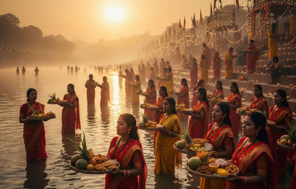 उदाउँदो सूर्यलाई अर्घ दिँदै छठ पर्व सम्पन्न गरिदै images
